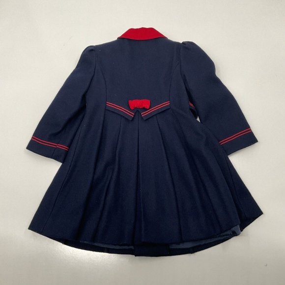 Vintage 1960's Rothschild Girl's Wool Coat Navy Blue Red Piping Size 5 Beautiful - Picture 7 of 10